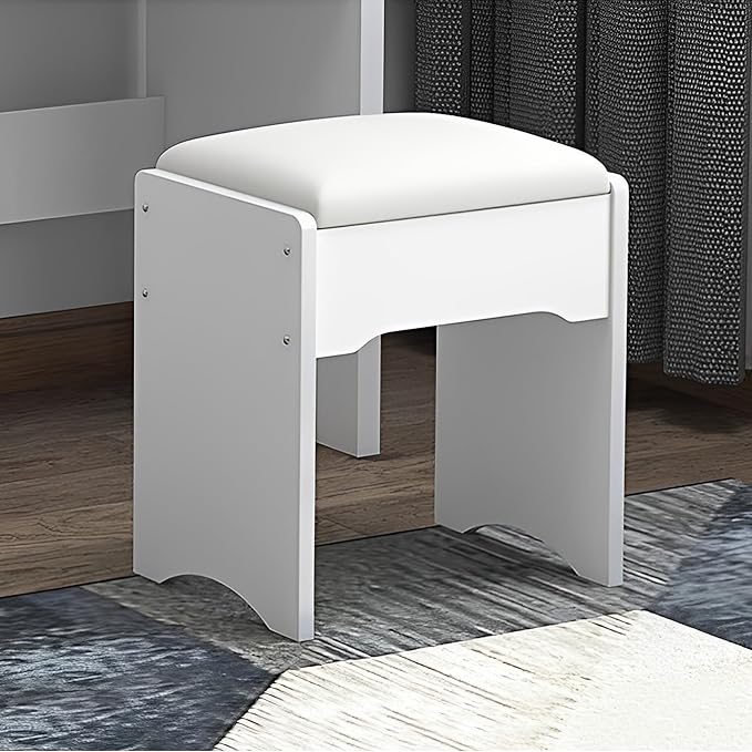 Makeup Vanity Desk with Mirror and Lights, Vanity Table Set with Storage Drawer & Chair & 3 Shelves, 3 Lighting Colors, Adjustable Brightness Small Makeup Vanity White
