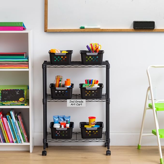 IRIS USA 12-Pack, Small Plastic Storage Basket, Black | Organize pantry items, office supplies, crafts, accessories, and household essentials with easy-carry storage for shelves