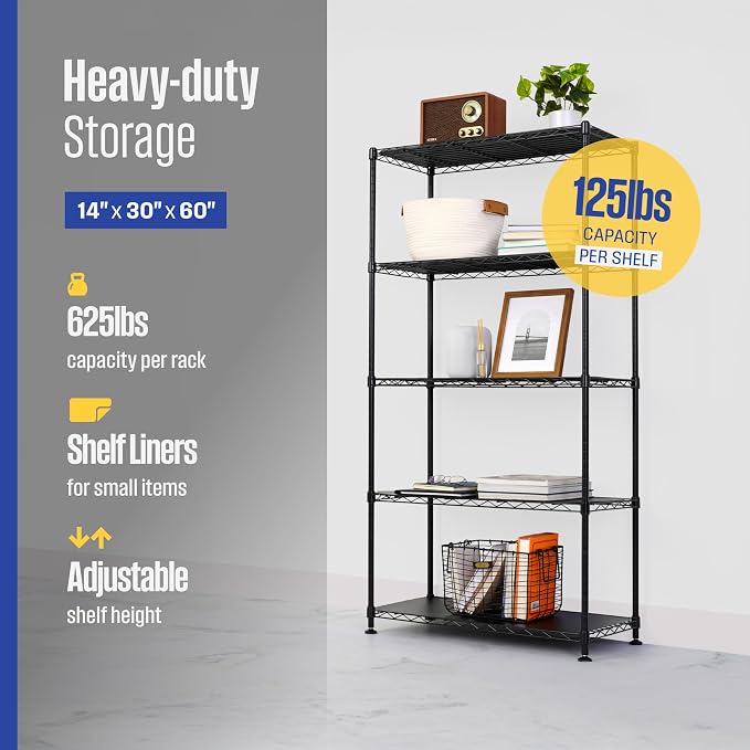 SafeRacks NSF 5-Tier Heavy Duty Steel Wire Shelves (14"x30"x60")