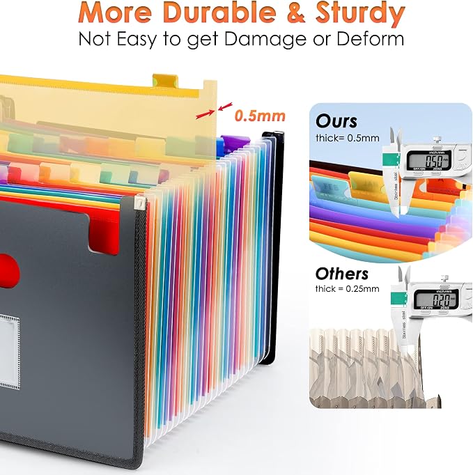 Ultra-Large Accordion File Organizer with Tabs & Stickers, Legal Size/Letter/A4 Paper 24 Pockets Expanding File Folder, Expandable Important Document Organizer Bill Receipt Paper Storage