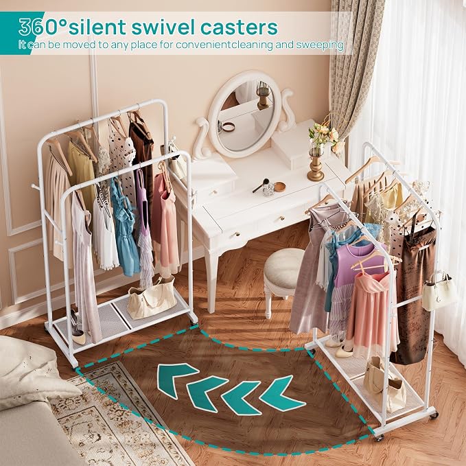 SINGAYE Wardrobe Standing Closet Clothing Rack With Shelf Hanging Clothes | Wardrobe Open Compact Small Metal Garment Hanger Stand Alone Free Standing Black Closet Rack Storage Organizer Heavy Duty