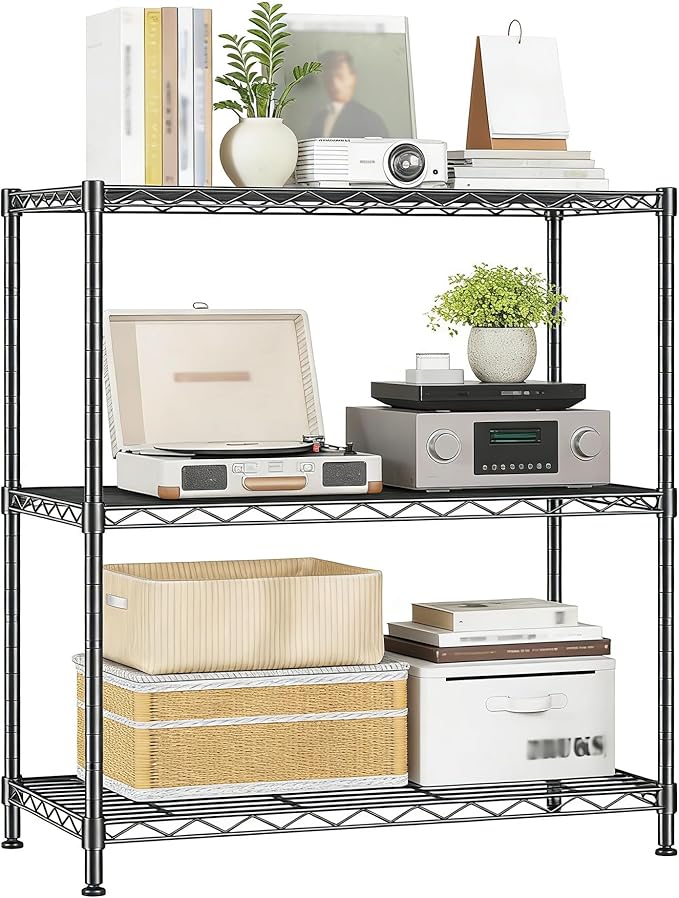 Xcity Storage Shelves, 3 Tier Heavy Duty Metal Shelving Unit with Wheels, 1050 LBS Adjustable Steel Wire Shelf for Commercial, Pantry, Kitchen, Garage, 14" D x 24" W x 30" H, Black
