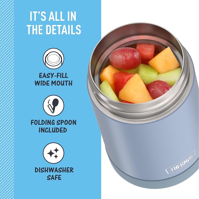 THERMOS FUNTAINER Insulated Food Jar, 16 Ounce, Kid Friendly Food Jar with Foldable Spoon, Denim Blue (Pack of 6)