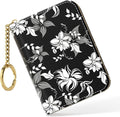Nipichsha Women's Slim Leather RFID Wallet, Black Flower, Compact Size, 12-Slot with Zipper and Keychain