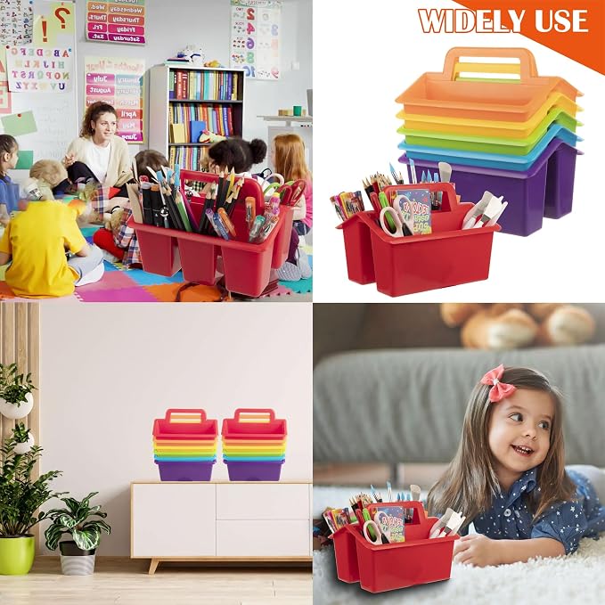 WRVCSS 6Pack Classroom caddy, assorted color for Classrooms, Kids Room, and Office Organization,9"(L) x6.7(W) x6.5(H),4 compartments