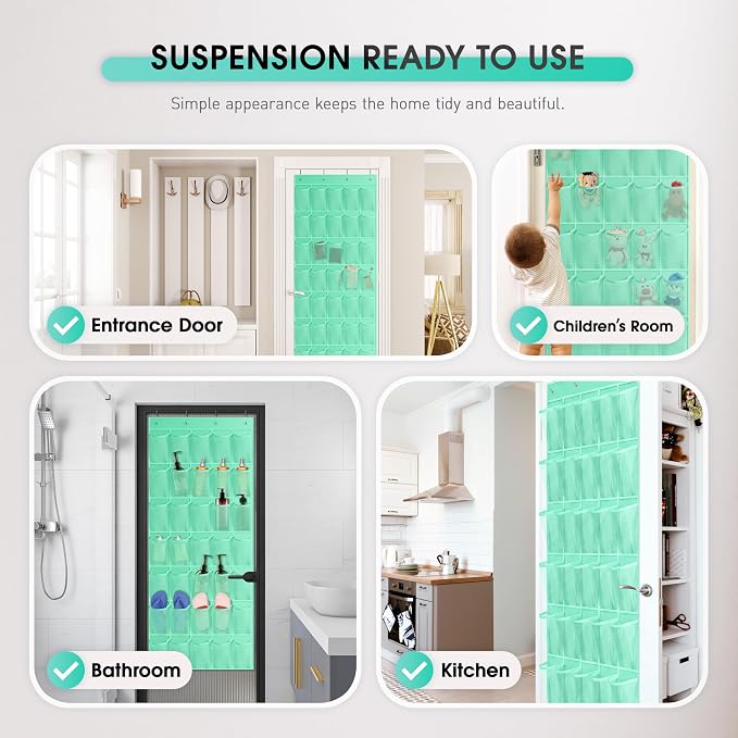 WVM Over the Door Shoe Organizer with 35 Breathable Mesh Pockets, Hanging Shoe Organizer for Door with 4 Metal Hooks, Large Capacity Closet Storage for Shoes, Accessories