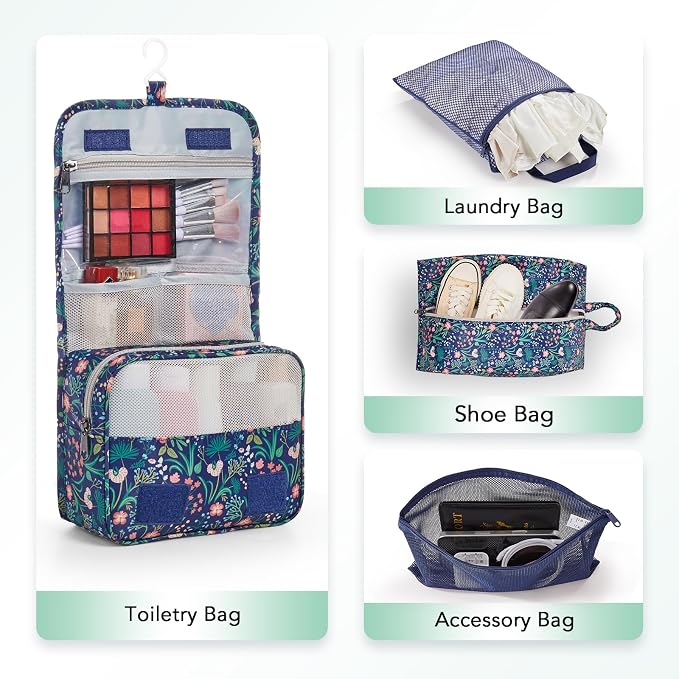 OlarHike 10 Set Compression Packing Cubes for Travel Essentials,Compressible Expandable Space Saver Bags for Organizing Clothes,Luggage Garment Bags with Over 1000 pcs Mesh Holes(Dark Blue Floral)
