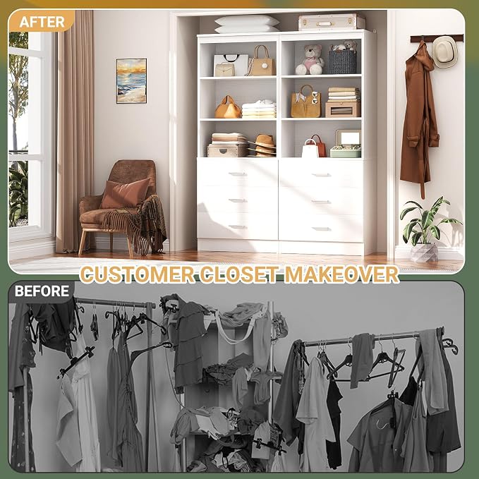 Aheaplus 47.2" Closet Drawers System, 3.94FT Wood Closet Organizer System with 6 Drawers, Modular Small Walk-in Closets Storage Unit, Set of 2, White (47.2" L x 13.8" W x 71" H)