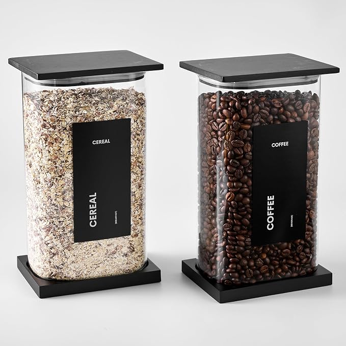 Glass Storage Jars with Bamboo Lids, 100oz Square Food Storage Containers for Kitchen Pantry Organization, Storage Canisters with Labels for Cereal Flour Beans Tea, Large Spice jars Seasoning Bottles