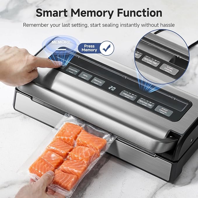 AAOBOSI 95KPa 9-in-1 Wet/Dry Vacuum Sealer, 8X Freshness | Seals Liquids,Meats &Wet/Dry Foods,95KPa Suction,1-Hand Lock,Smart Memory,Removable Drip Tray,Built-in Cutter & Starter Kit