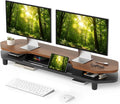 Dual Monitor Stand Riser, 39.4 Inch Large Monitor Stand with Storage Shelf, 2-Tier Desk Organizer for PC, Laptop, Printer | 2 Slots for Phone/Tablet, Computer Monitor Riser, Wood Desk Shelf for TV