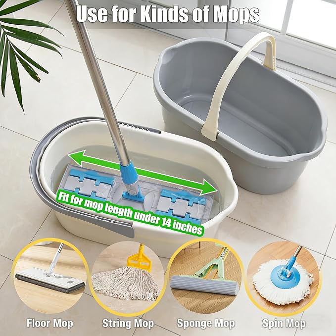 Haundry Compact Mop Bucket with Handle, Rectangular Cleaning Bucket and Caddy for Cleaning Supplies, 10L, White