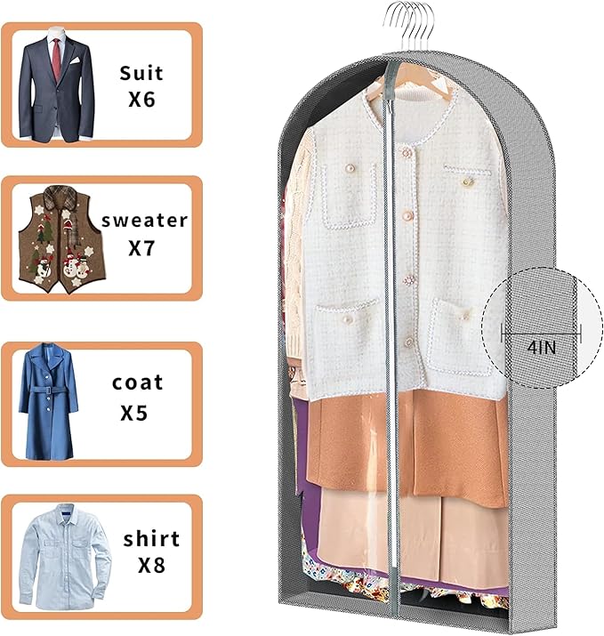 3 Pcs Garment Bags,40"&50"PEVA Moth-Proof Breathable Dust Cover,Garment Bag | Clothing Bags,for Hanging Clothes with Bedroom,Garment Covers for Suits, Padded Clothes,Shirts,Prevent,Dustproof, Keep Dry