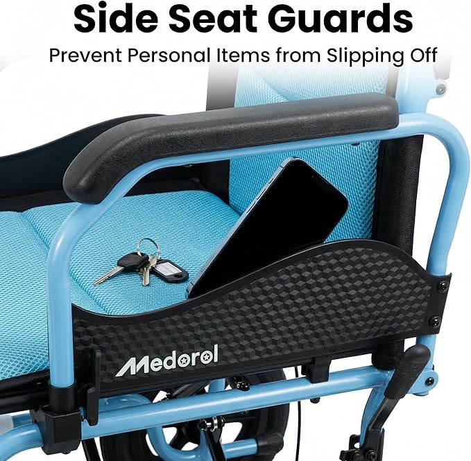 Lightweight Transport Wheelchair for Adults, Versatile Transport Wheel Chair, Supports 300 lbs, Self-Braking, Foldable & Portable, for Seniors, Elderly and Disabled
