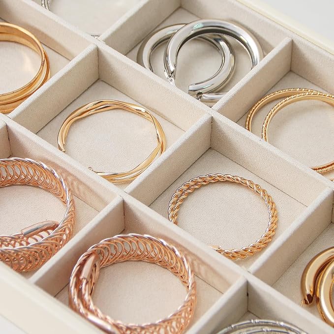 Stackable Jewelry Organizer Tray For Drawers,White Leather Small Earring Storage Tray,Bracelet And Necklace Display Box,Jewelry Ring Display Case (12 Grids)