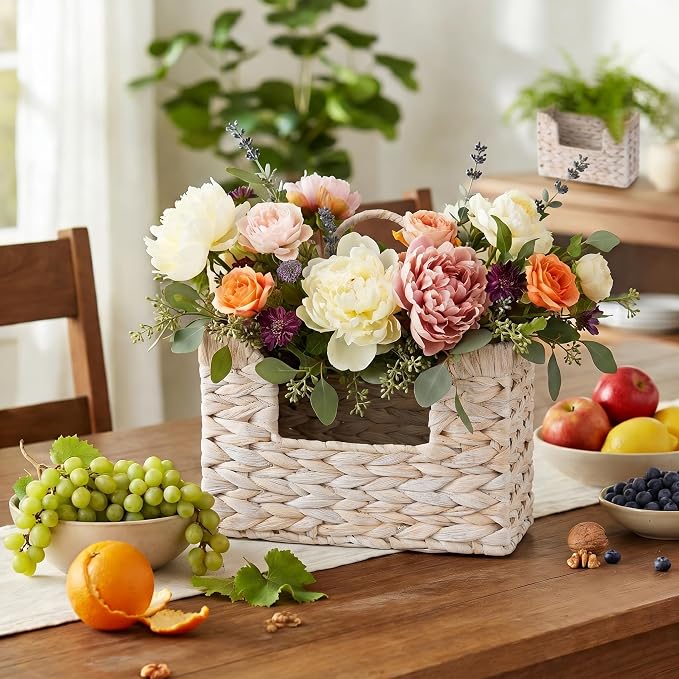 Set of 2 Magazine Holder Wall Basket Water Hyacinth Woven Mail Organizer, Wicker Wall Hanging Baskets for Magazines, Letters & Storage Decorative Mail Holder, Magazine Rack, Hanging Basket, Whitewash