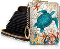 Blusabaca RFID Credit Card Holder Small Women Travel Wallet, Sea Turtle | Removable Keychain, Case with Zipper, Vegan PU Leather, Cash Coin Pocket, Business Accordion Purse, Ladies Female Gift