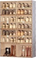 ANTBOX Portable Shoe Rack Organizer for Closet Entryway, Stackable Sneaker Storage Shoe Cabinet with Magnetic Clear Door, Large Plastic Storage containers Bins with Lids 7 Tiers 28 Pairs