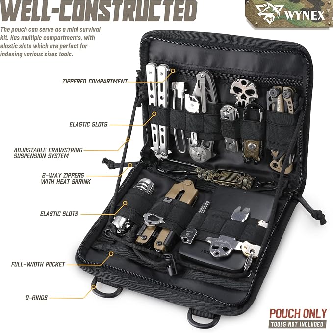 WYNEX Tactical Molle Admin Pouch, Laser-Cut, EDC Organizer Tool Pouch | Utility Organizer EDC Medical Bag, EDC Pocket Modular Pouch, Tactical Accessories EDC Pouch, Include U.S Patch
