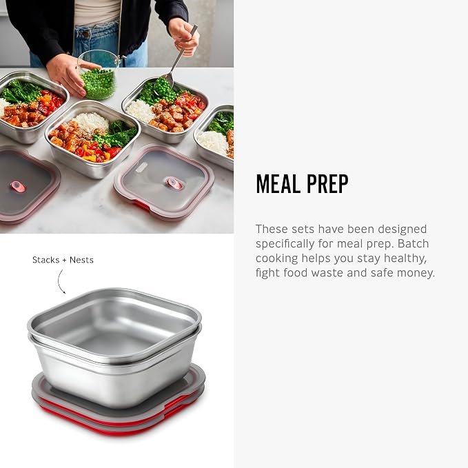 BLACK + BLUM Lunch Box - Meal Prep Containers Reusable for Picnic & Camping - Microwavable Stainless Steel Lunch Dinner Food Storage Box with Leak Proof Lid - Dishwasher Oven Safe - Large Square 37oz | Leak Proof & Airtight, Durable & Reusable, Stackab...