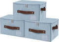 ANMINY Small Fabric Storage Box Bins with Zipper Lid, Washable Blue, 3PCS | Cotton Linen Fabric, PP Board Frame, Label Holder, Stackable & Foldable, PU Handles, Dual-Zipper 3-Side Open Lid