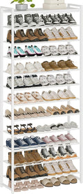 12 Tier Shoe Rack Organizer for 48-60 Pairs, Tall Metal Shoe Storage Shelf with Wood Top, Adjustable Boot Space, Narrow Design for Entryway Closet, White