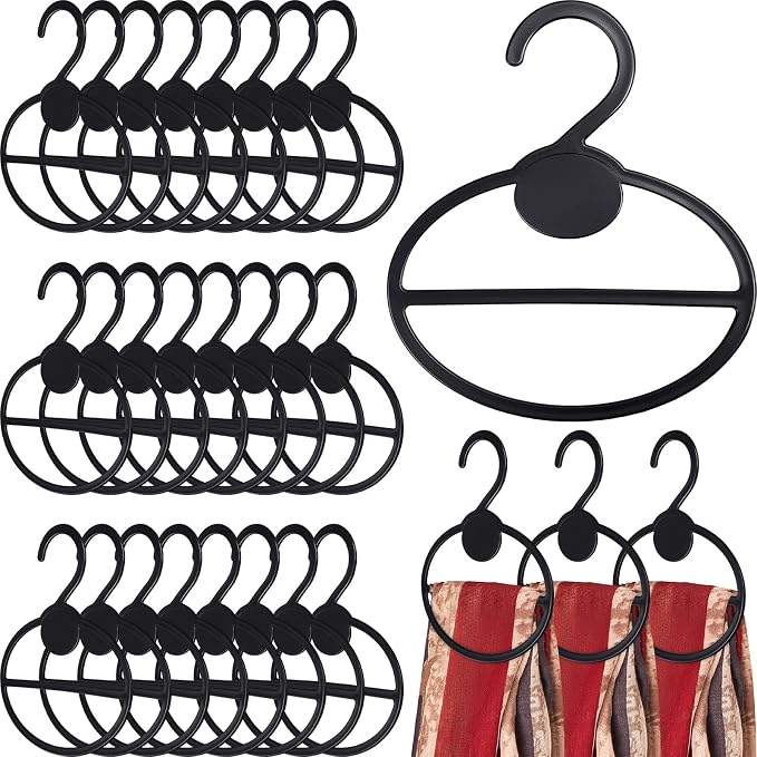 FoldTier 25 Pcs Scarf Hanger Plastic Holder Organizer Space Saving Scarf Organizer Clothes Hanger for Scarves Headscarves Clothing Sorting Storing (Black)