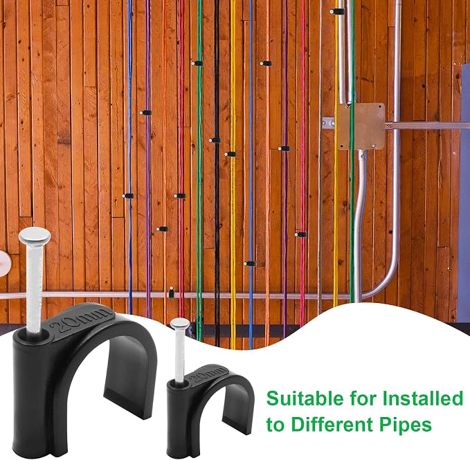 Half Clamp J-Hook with Nail, 3/4" / 20mm, Black, 50pcs | Cable Clips, Ethernet Cable Nails Tacks Clips, Nail in Design