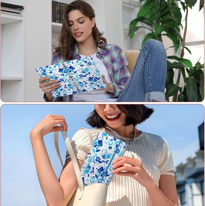 Floral Business Card Book Holder Organizer for Women, 240 Card Capacity, Stylish Name Card and Credit Card Holder for Professionals (Flower-Blue)