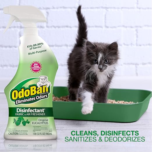 OdoBan Ready-to-Use Disinfectant and Odor Eliminator, Set of 2 Spray Bottles, 32 Ounces Each, Original Eucalyptus Scent
