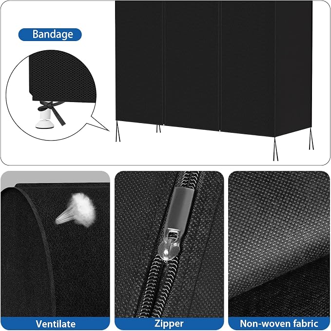 Zilink Garment Rack Cover Garment Bags Protector Wardrobe Cover 50in, Black | Dustproof, Breathable, 2 Durable Zippers, Clothes Rack Cover for Garment Rack (Rack Not Included)