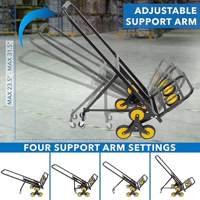 Mount-It! Folding Hand Truck and Dolly, Heavy-Duty Luggage Trolley Cart with Telescoping Handle and Rubber Wheels, Silver, Black, Yellow, (130 Lb Capacity)