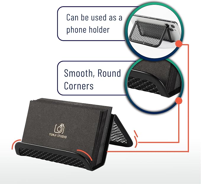 Mr. Pen- Metal Mesh Business Card Holders, 3 Pack, Black | Durable Stainless Steel Card Stand for Desk, Office, and Business Use, Straight, Flat and Smooth Design