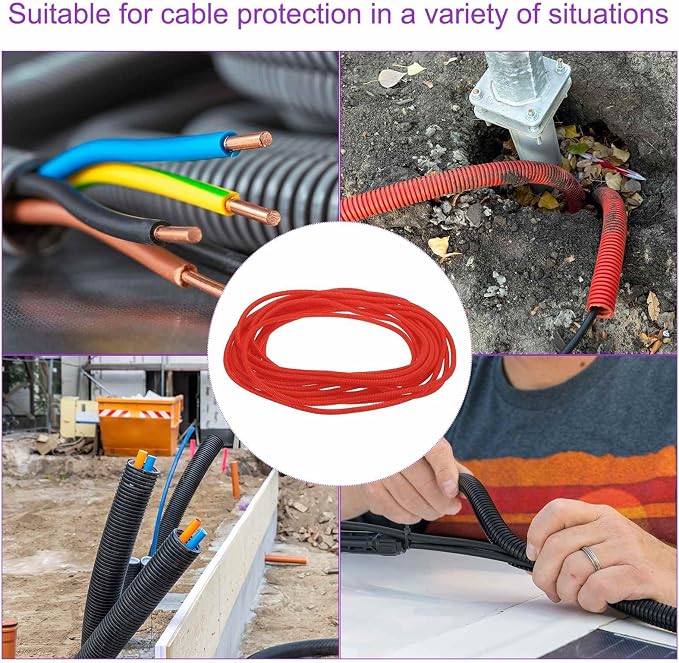 DMiotech 50ft Wire Loom Split Tubing 1/4 Inch(6.4mm) ID, Cord Protectors from Pet Flexible Conduit Cable Management for Office Home Garden, Red