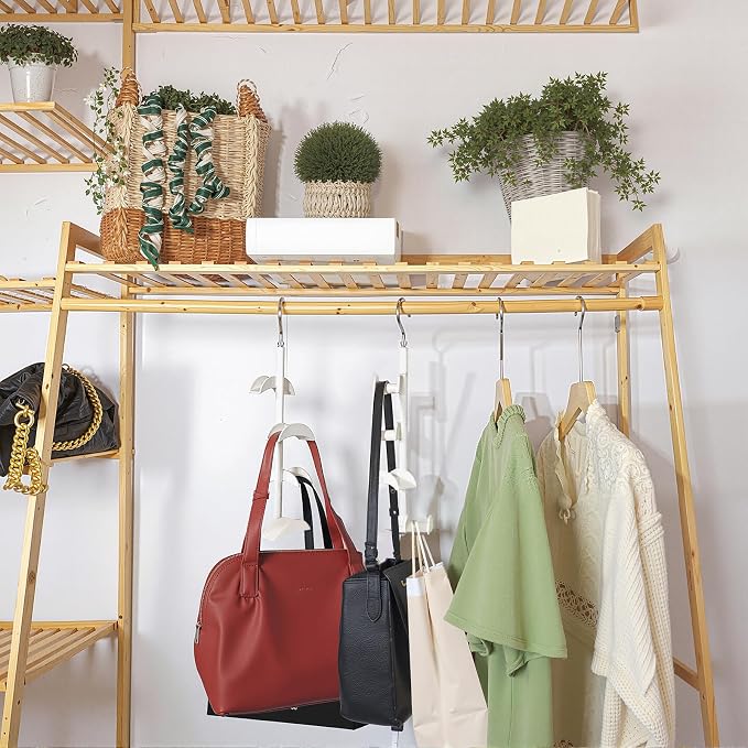 Purse Hanger Organizer for Closet, Hanging Bag Holder, with 4 Hooks, Hanging Organizer for Handbag Keeping Purses, Storage Hook Backpack Rack Space Saving Hanger (1 Pack)