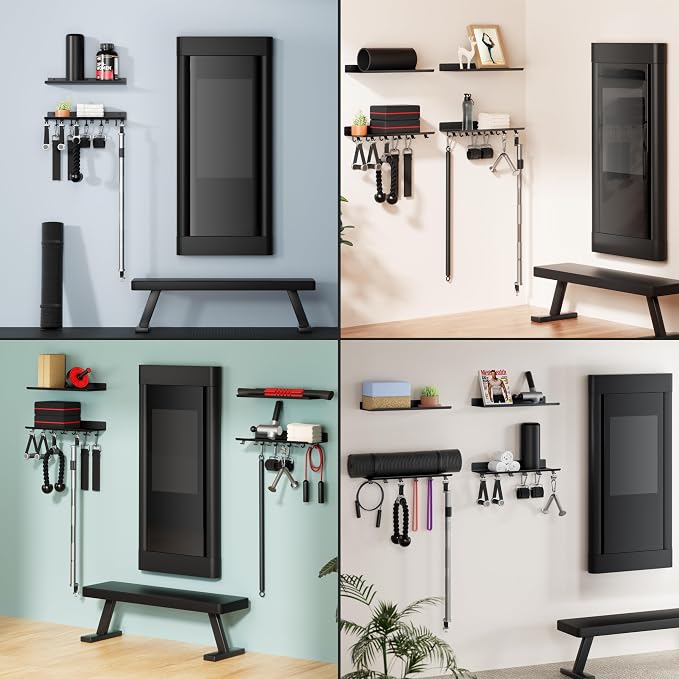 2-Tier Floating Shelf Compatible with Tonal 1 & 2 Accessories | Home Gym Storage Rack, Wall Mount Gym Organizer, Workout Metal Holder, T-Bracket Lock Adapters Hanger, US Patent Holding