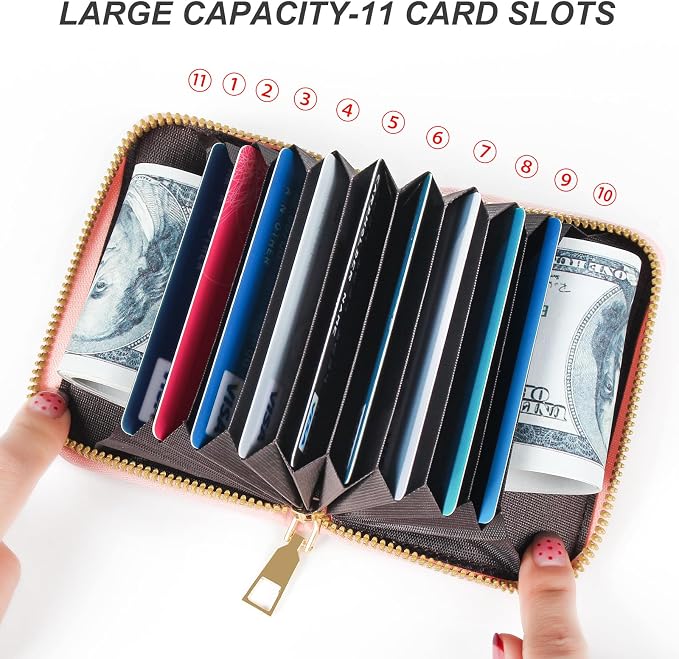 Credit Card Wallet, RFID Card Case Wallet, Zipper Card Cases Holder for Men Women, RFID Blocking, KeyChain Wallet, Compact Size Card Organizer Case for Women