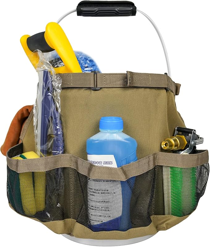 MELOTOUGH Bucket Tool Organizer for Car Wash Gardening | Durable 600D, Fit 3.5-5 Gal Buckets, Water-Resistant Material, Hold Spray Bottles Scrub Brush for Gardern