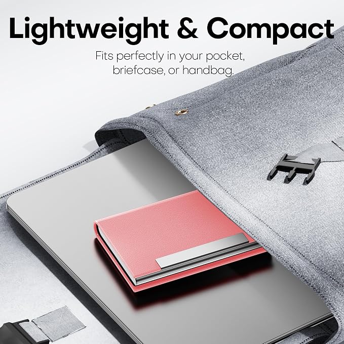 Padike Business Card Holder, Professional PU Leather & Stainless Steel Multi Card Case,Business Card Holder Wallet Credit Card ID Case/Holder for Men & Women. (Pink)
