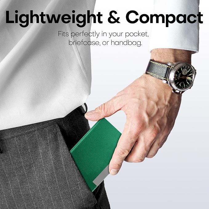 Padike Business Card Holder, Business Card Case Professional PU Leather & Stainless Steel Multi Card Case,Business Card Holder Wallet Credit Card ID Case/Holder for Men & Women. (U-Green)