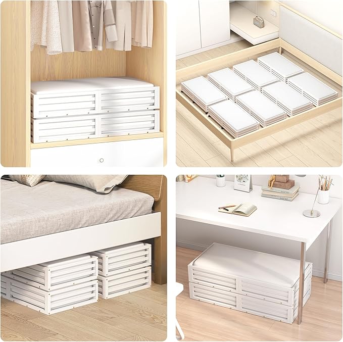 Wisuce 2 Packs Bamboo Under Bed Storage Organizer with Wheels White Large