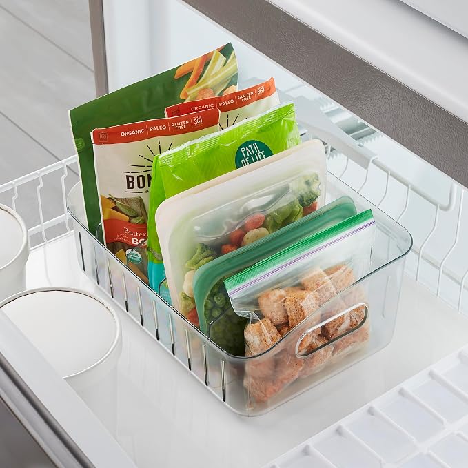 YouCopia FreezeUp Freezer Bin BPA-Free Fridge Organizer with Adjustable Dividers and Handle for Frozen Food and Leftovers, 12" Deep (Pack of 6)