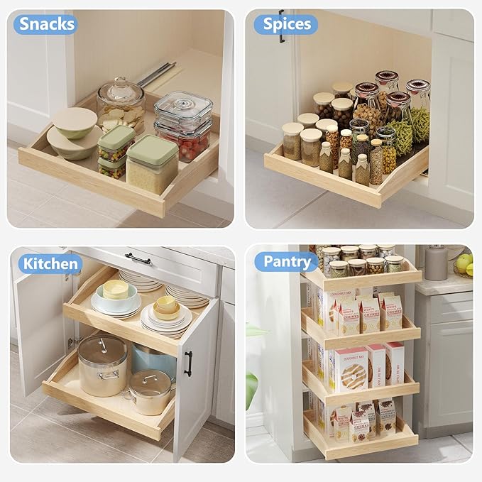 ROOMTEC Pull Out Cabinet Organizer 28-1/2" W x 21" D, Pull Out Cabinet Drawer for Kitchen cabinets with Soft Close, Pull Out Cabinet Shelf, Finished, Bottom Assembly
