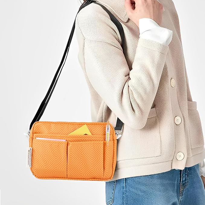Portfolio Organizer with Multiple Pockets, Waterproof Travel Zippered Cosmetic Bag, Portable Storage Bag for Notebooks, Stationeries, Make-up, Journal Office Art Supplies.Orange