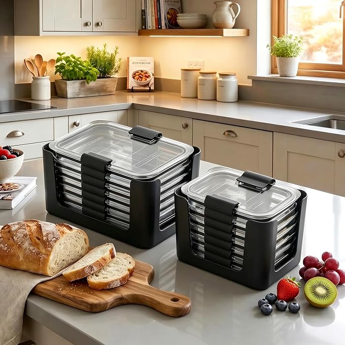 Food Storage Container Lids Organizer for Rubbermaid Brilliance Nap-On Lids,Lid Organizer for Kitchen Cabinet Storage - Fits 3.2, 4.7 & 9.6 Cups - Holds 16 Lids (Black,2-Piece Bundle)