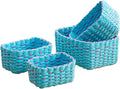 4PCS Woven Storage Baskets Set, Small Baskets for Organizing, Square Handwoven Paper Rope Organizer Bins for Shelves and Home Storage (Blue & Pink)