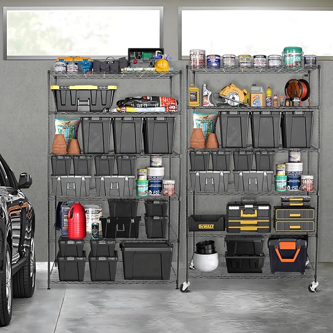 WDT 6 Tier Shelf Shelving Unit with Wheels,Adjustable Metal Shelves for Storage, NSF Black Wire Shelving Rack, 2100Lbs Capacity Heavy Duty Shelving Storage Shelves for Kitchen Garage,47" Dx17 Wx80 H