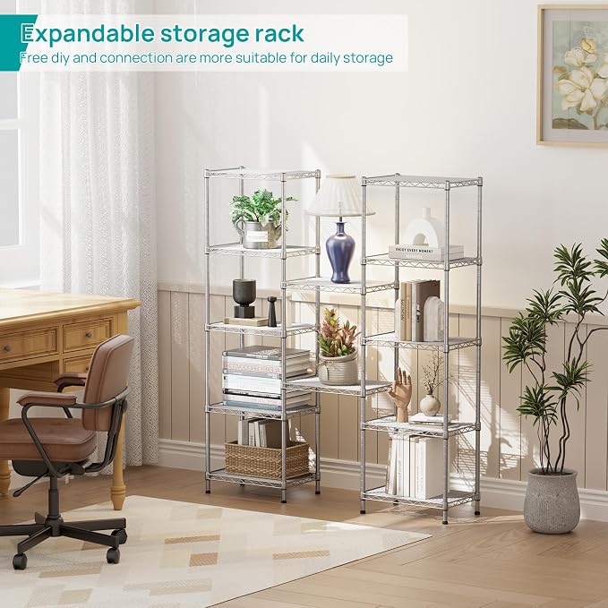 SINGAYE Metal Shelves Wire Shelving Storage Standing Adjustable Shelf Unit | 6 Tier Mesh Units Shelf for Kitchen Laundry Bathroom Closet Organizers Pantry Narrow Home Rack 10" D x 16" W x 63" H Gray