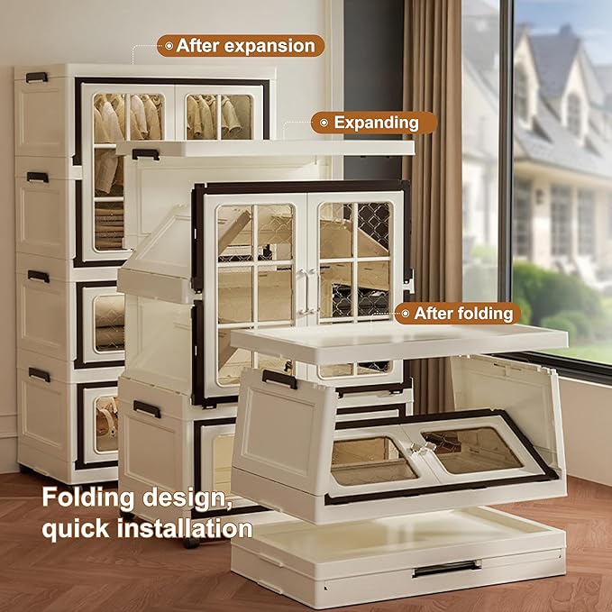 SunSettler Storage Cabinets with Lids, Stackable Storage with Wheels, Collapsible Storage with Doors, Home Office Dorm Organizer Essential