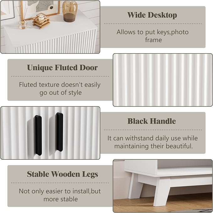 Shoe Cabinet Storage for Entryway with Doors, 5 Tier Fluted Shoe Organizer with Adjustable Shelves, Entryway Shoe Storage with Wooden Legs, Freestanding Hidden Shoe Rack for Front Door Entrance, White